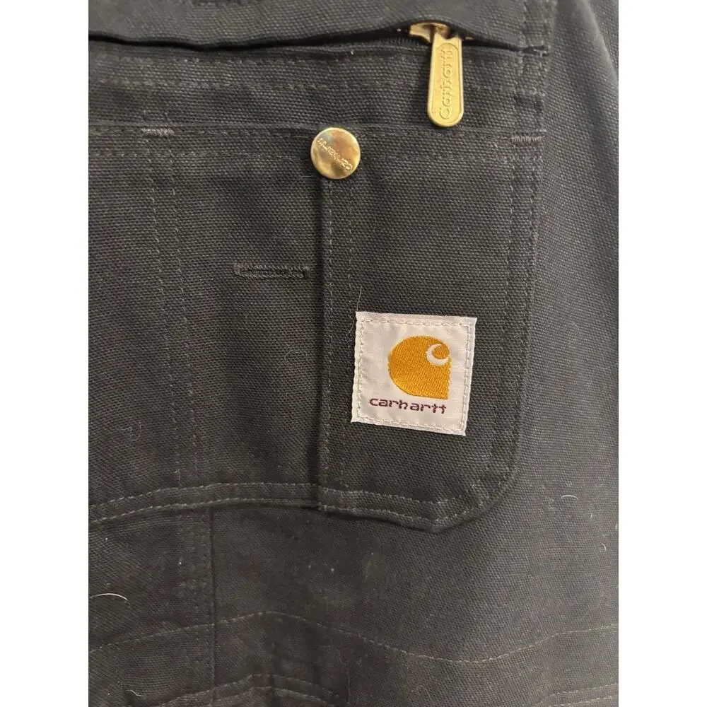 Carhartt Men's Black R41 Quilt Lined Duck Bib Overalls Double Knee Sz 52x30 BIG